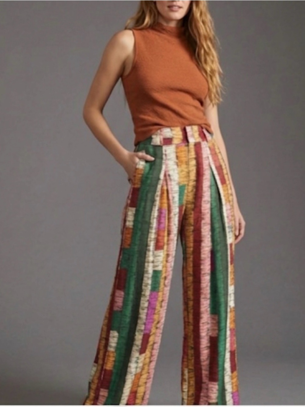 Farm Rio Anthropologie Multicolor Printed High Rise Wide Leg Cuffed
Hem Pants